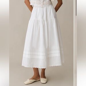 o.p.t Beth Cotton Skirt White Eyelet Lace Trim Midi Skirt Size 6